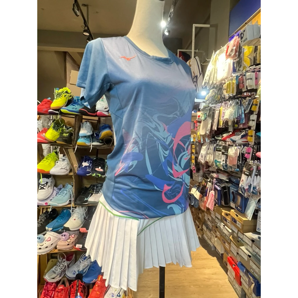 美津濃MIZUNO 女羽球短袖T恤 72TAD70115｜藍灰