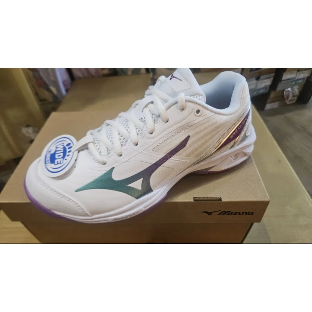 MIZUNO 美津濃羽球鞋 Wave Claw 4 （71GA264316）寬楦 男鞋 白 藍 緩震回彈支撐