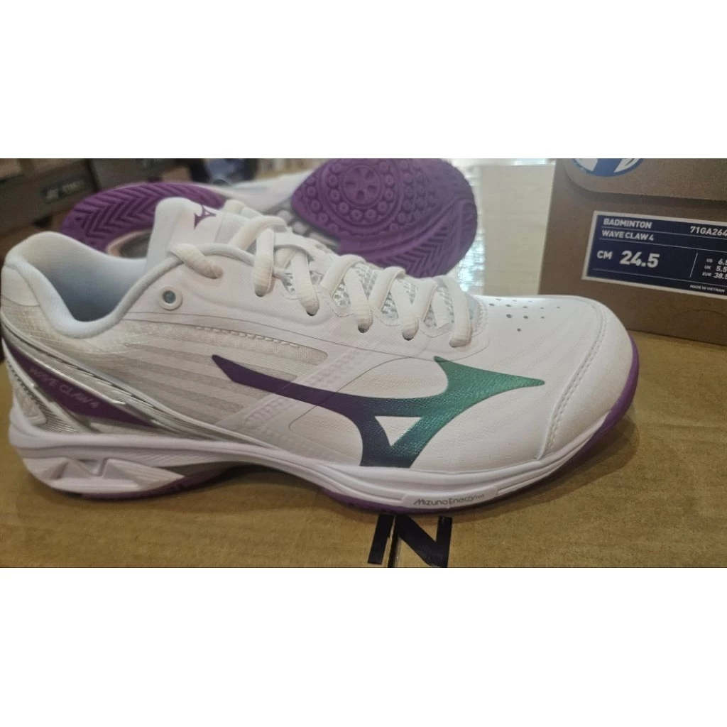 MIZUNO 美津濃羽球鞋 Wave Claw 4 （71GA264316）寬楦 男鞋 白 藍 緩震回彈支撐