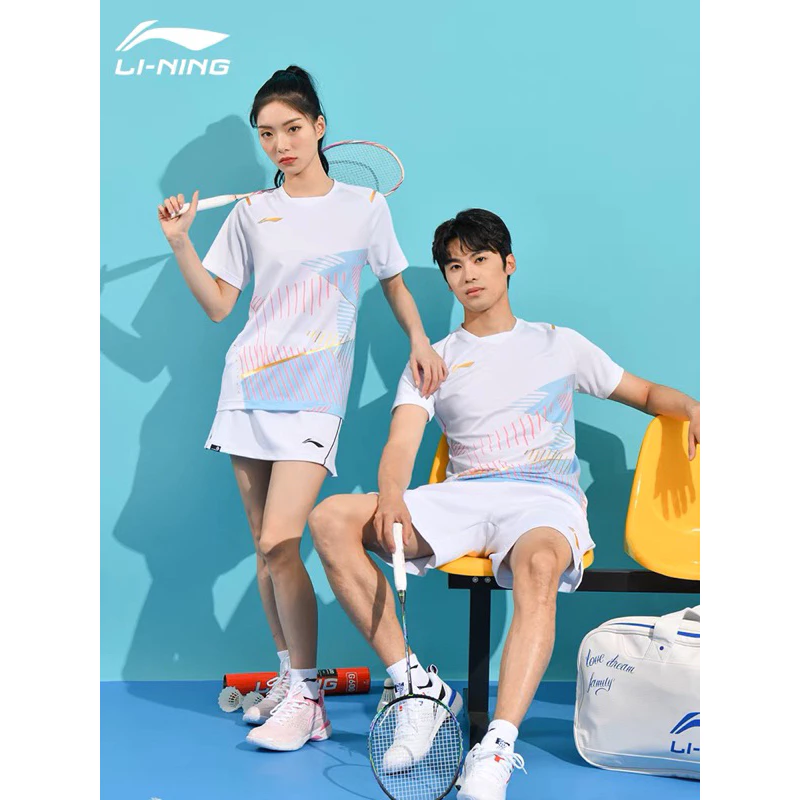 李寧2023新款羽毛球大賽版服上衣男女運動短袖速乾吸汗上衣T恤