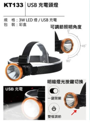 USB 充電頭燈