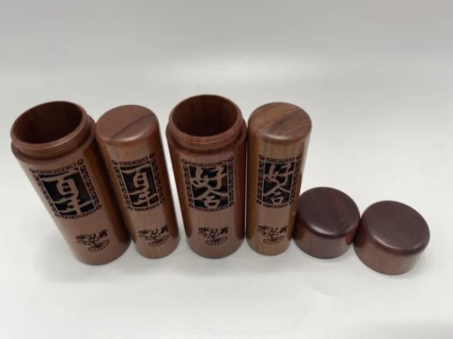 紅紫檀夫妻對印章-套筒形式(手工)