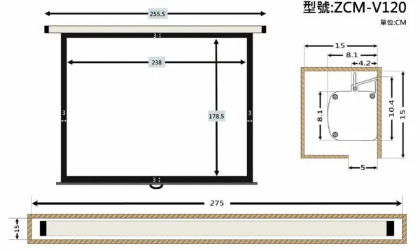ZERO ZCM-V120 豪華型手拉布幕 4:3 120吋 1.0高增益 台製品牌 鋁合金手拉布幕