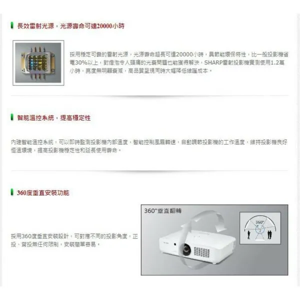 SHARP夏普 PG-CA60W WXGA，，6000流明 全封閉 雷射投影機 內部循環冷卻系統 壽命長 免維護 含稅價