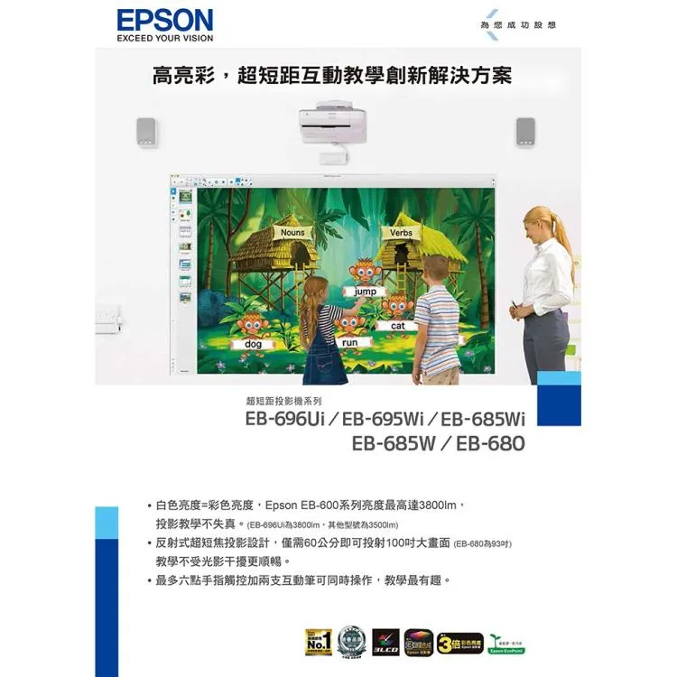 EPSON EB-685W 3500流明 超短距投影機 原廠公司貨 3年保固