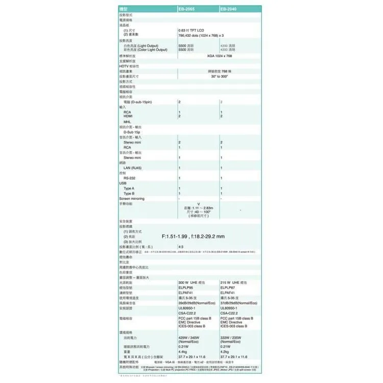 EPSON EB-2065 5500流明 高亮度 商務專業 投影機