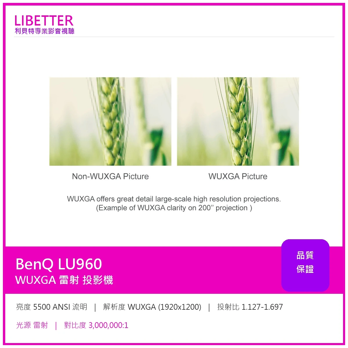 BenQ LU960 WUXGA 5500流明 商務高亮雷射投影機