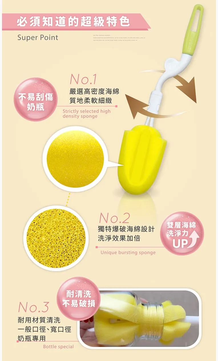 優生 雙效海綿旋轉奶瓶刷(附刷頭)
