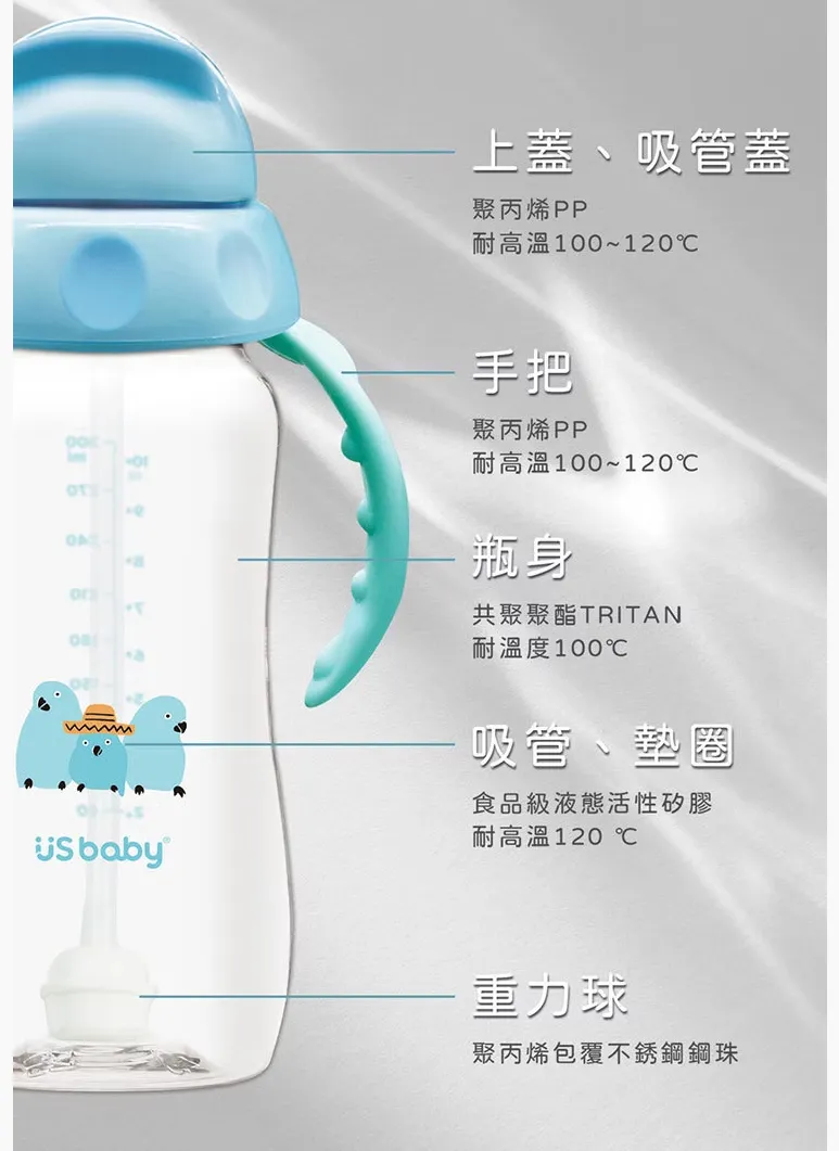 優生 輕鬆開吸管手把練習杯-300ml(藍鸚鵡)  斯皮克斯金剛鸚鵡
