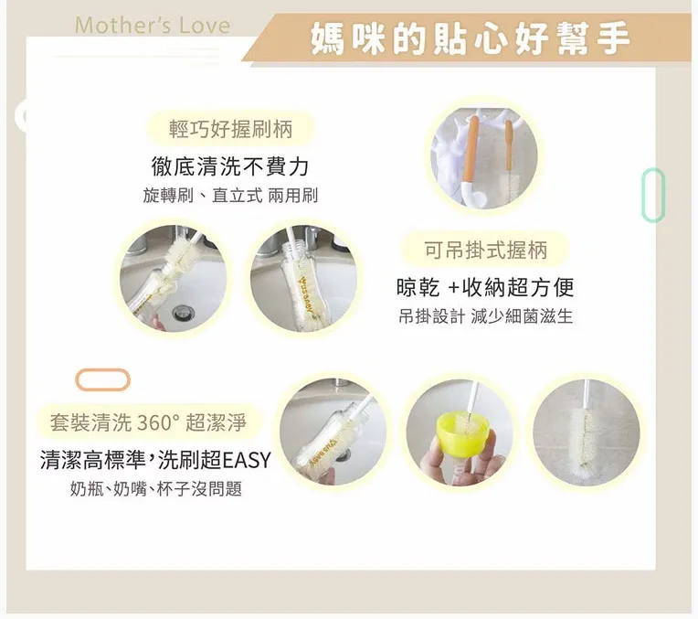 優生 鬃毛旋轉奶瓶刷-棕熊(附奶嘴刷)