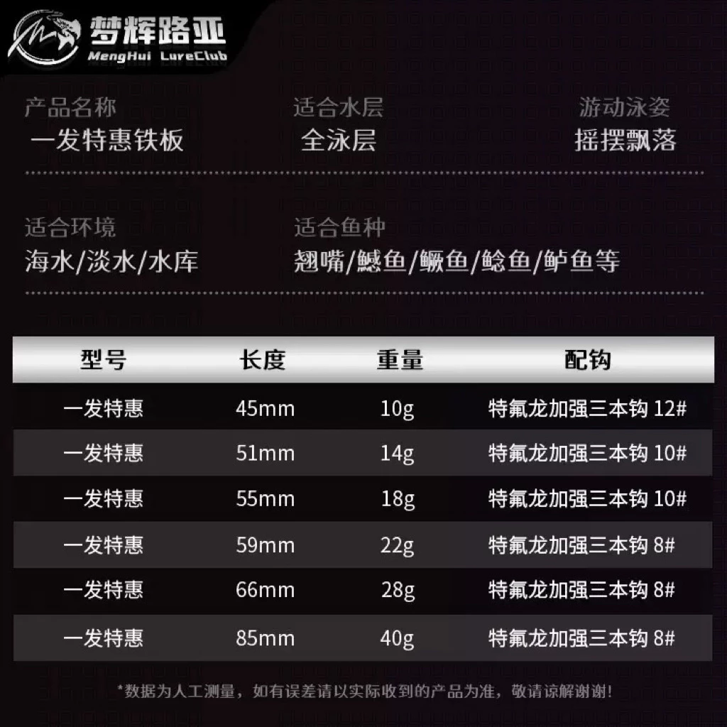 【LUREER】 夢輝路亞 YIFA 一發鐵板 <搭配6088三本鉤> 超遠投 路亞 鐵板 岸拋 淡海水通用