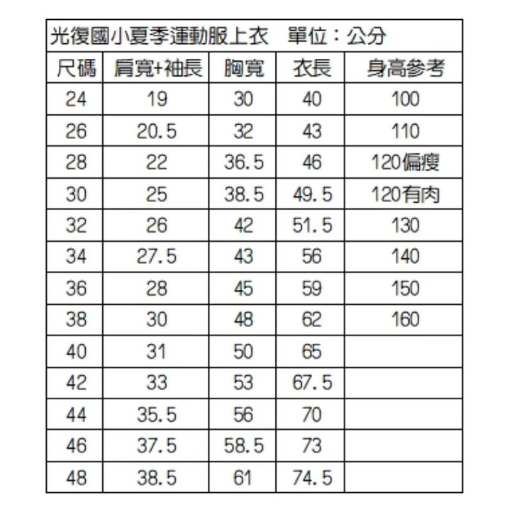 光復國小夏季運動服上衣短褲