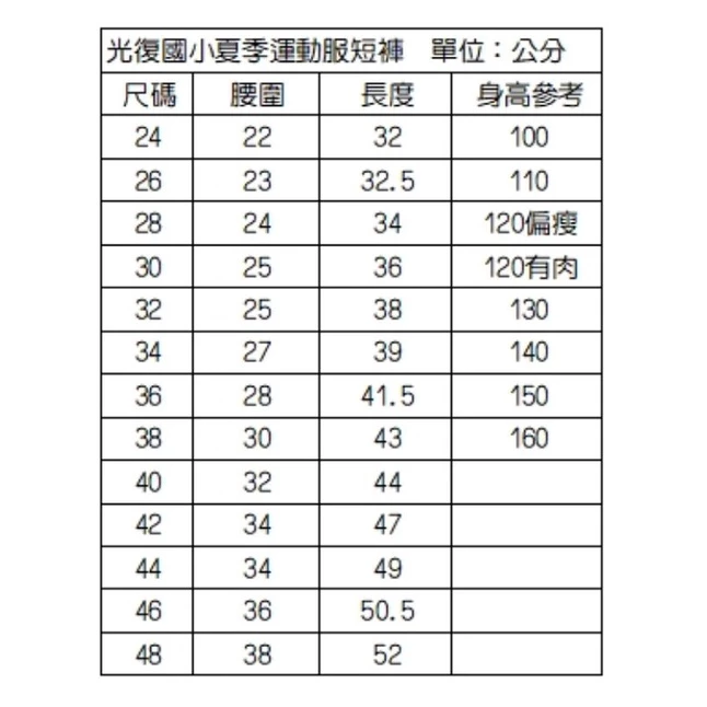 光復國小夏季運動服上衣短褲