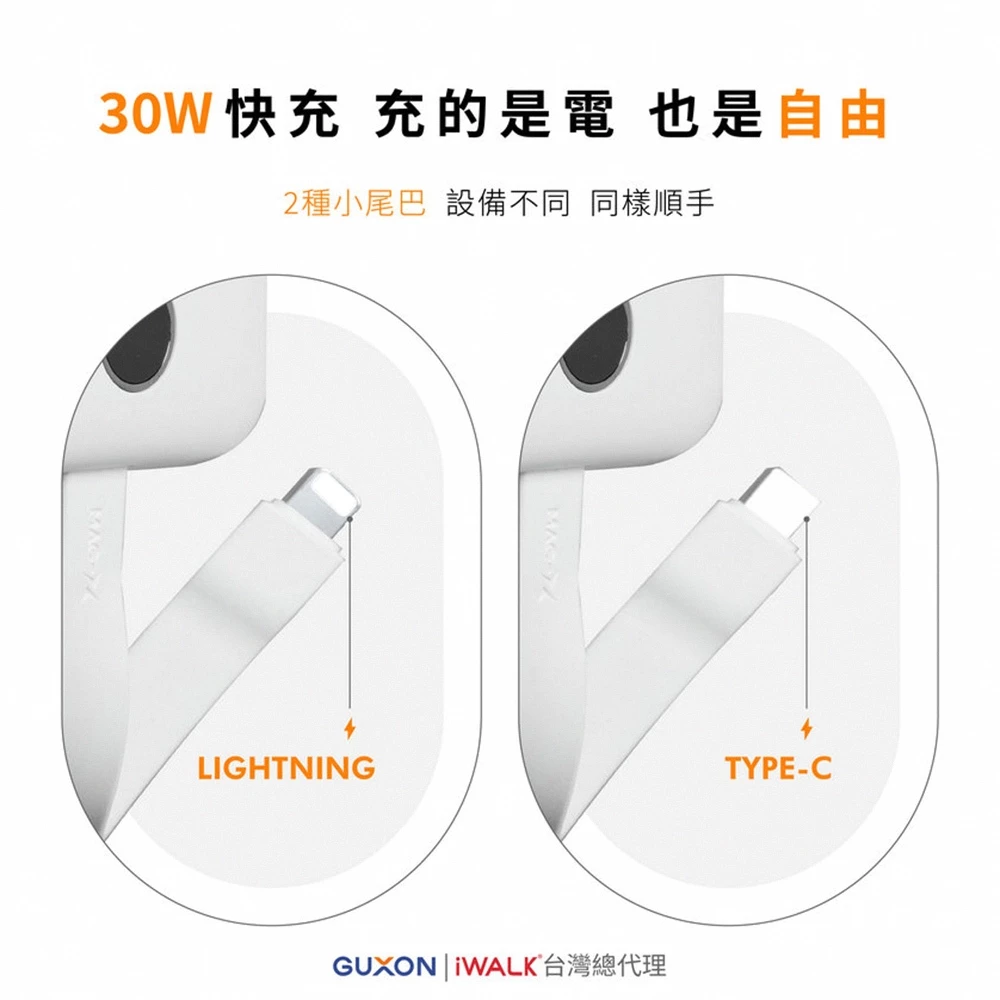 iWALK MAGO Qi2 15W 磁吸帶線行動電源 10000mAh 有標示Wh/3C認證 30W極速充電