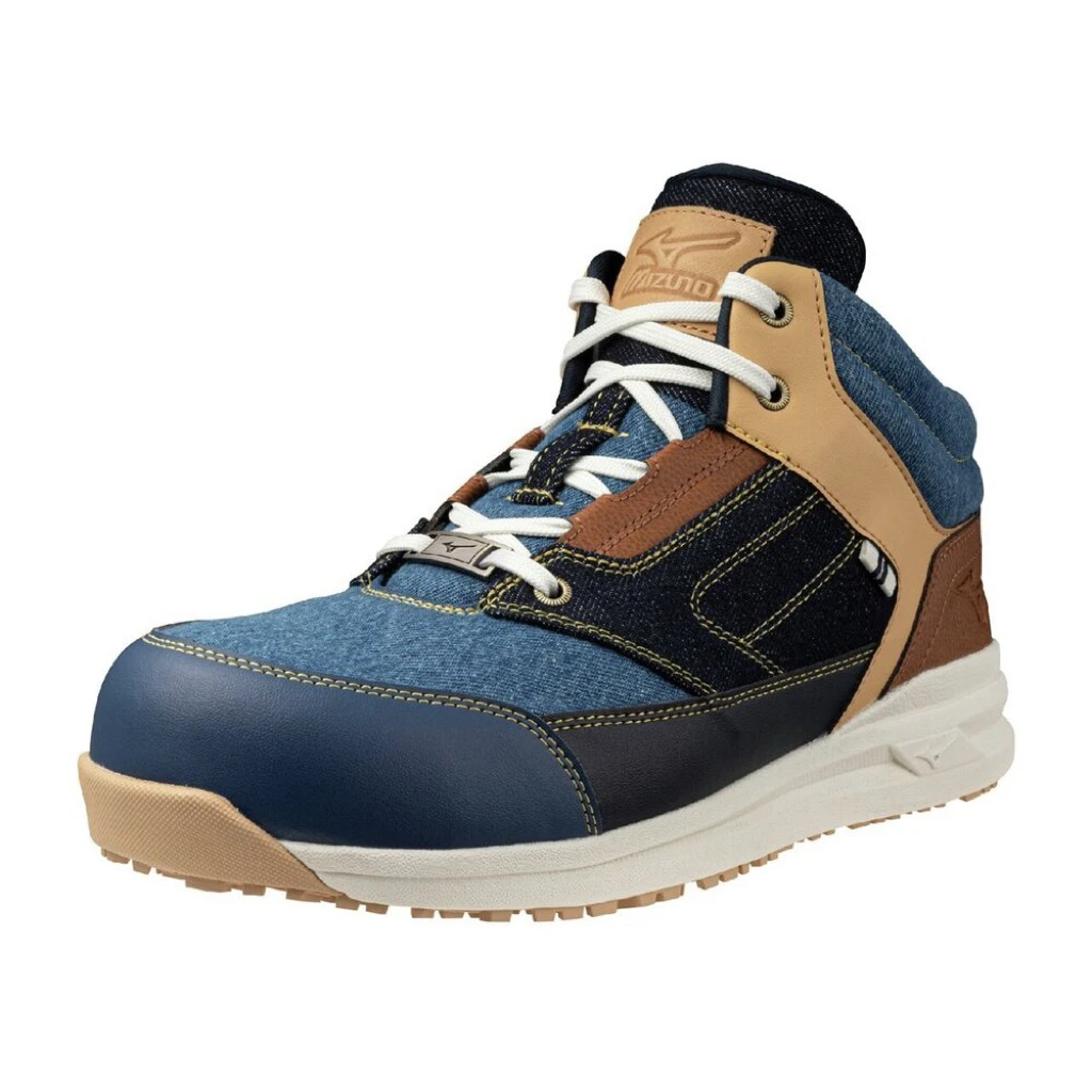 【飆破盤】MIZUNO 美津濃 安全鞋 F1GA257491 黃底藍棕黃身 工程鞋 保護 安全鞋 高筒輕量 工作鞋