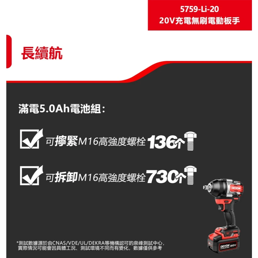 【飆破盤】DEVON大有 20V無刷4分扳手 850/1000Nm 電動板手 5759-LI-20 汽修 工程 水電
