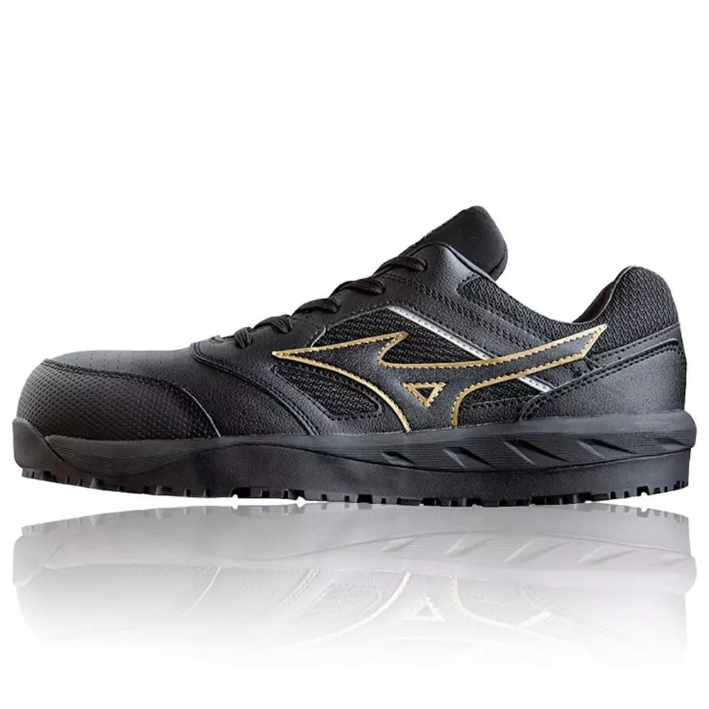 【飆破盤】MIZUNO 美津濃 安全鞋 黑底黑身金黑勾 松懋SMU F1GD247991 保護鞋 工作 鞋子 工程