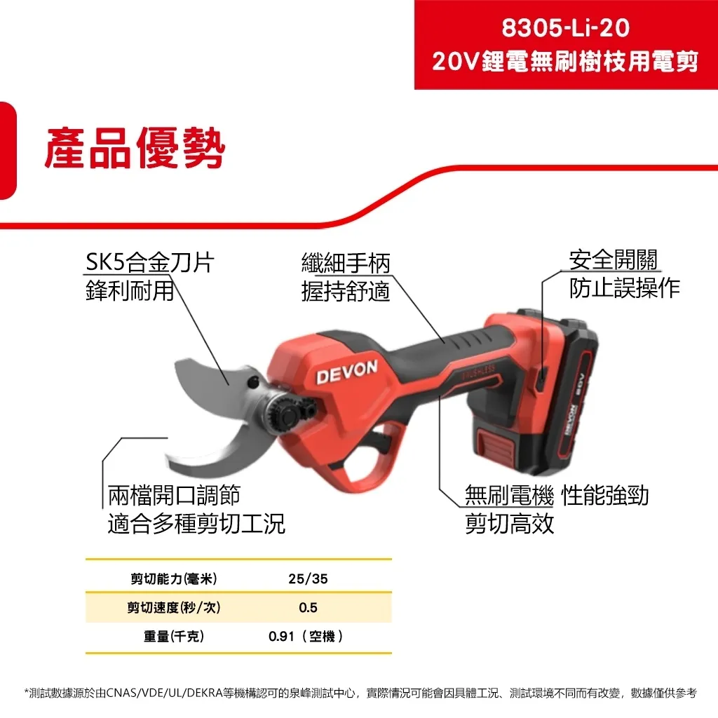 【飆破盤】DEVON大有 20V無刷樹枝剪 8305-LI-20 果樹剪 園藝 無碳刷 8305LI20