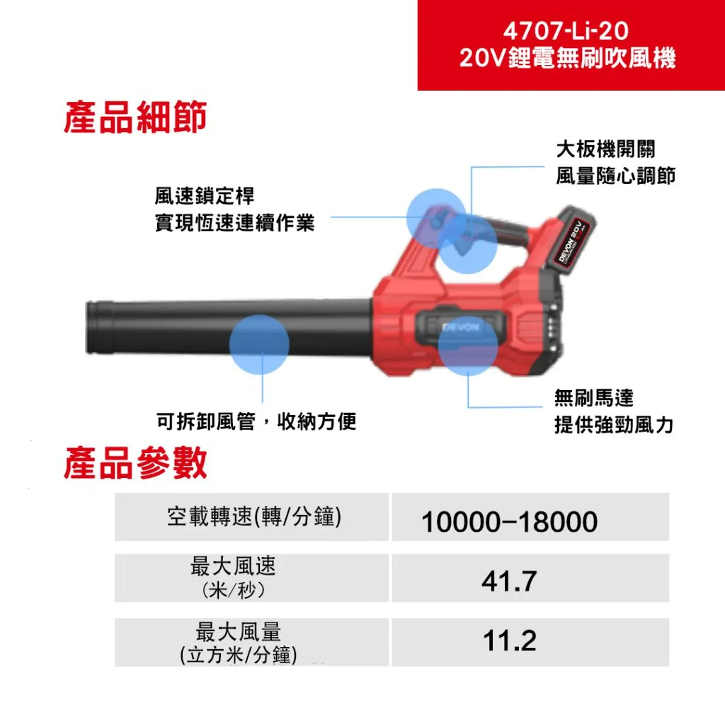 【飆破盤】DEVON大有 20V無刷吹葉機 鼓風機 吹風機 整理 清潔 園藝 工程 水電 吹地