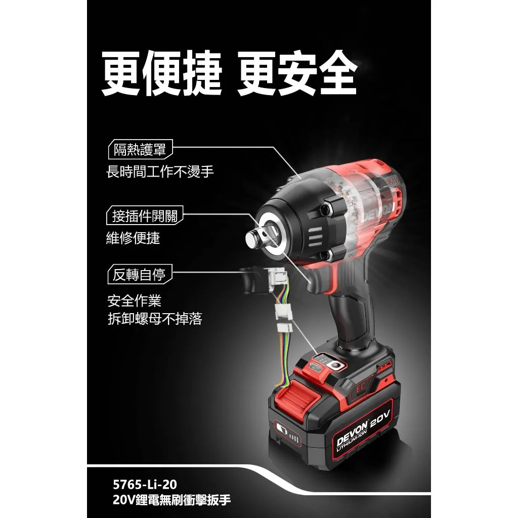 【飆破盤】DEVON大有 20V無刷4分扳手 500/750Nm 5765-LI-20 1/2 衝擊板手 工程