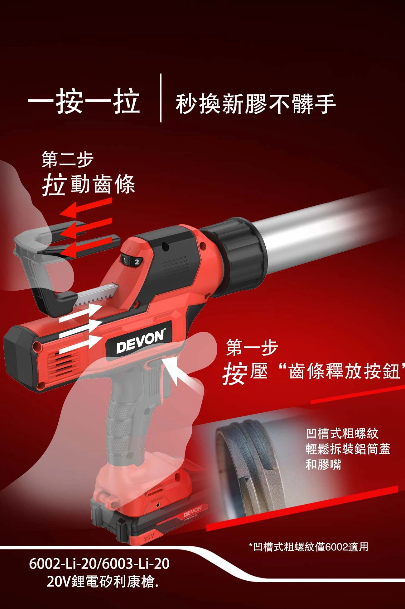 【飆破盤】DEVON大有-20V充電無刷矽利康槍 6002-LI-20/6003-LI-20 打膠槍 矽利康槍