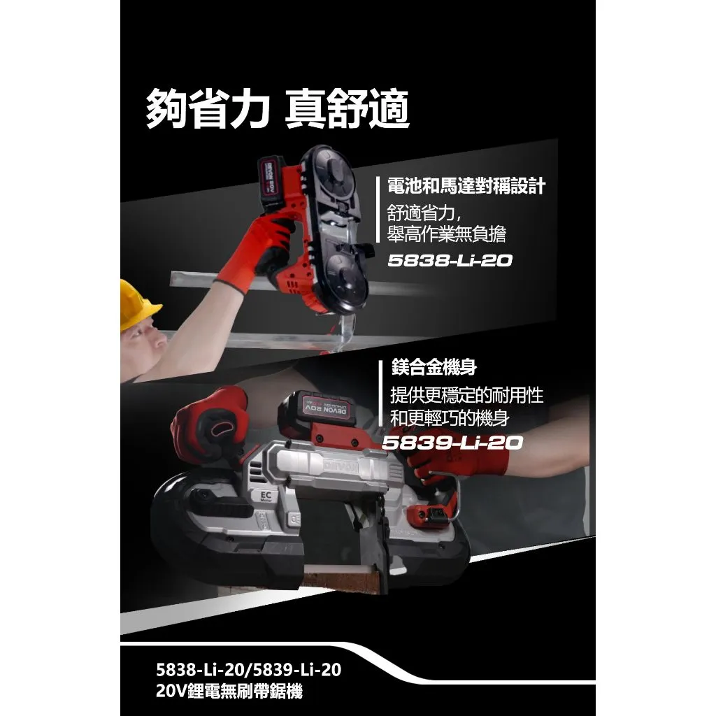 【飆破盤】DEVON大有 20V無刷帶鋸機 5839-LI-20 138mm 工程 水電 無碳刷 裝潢