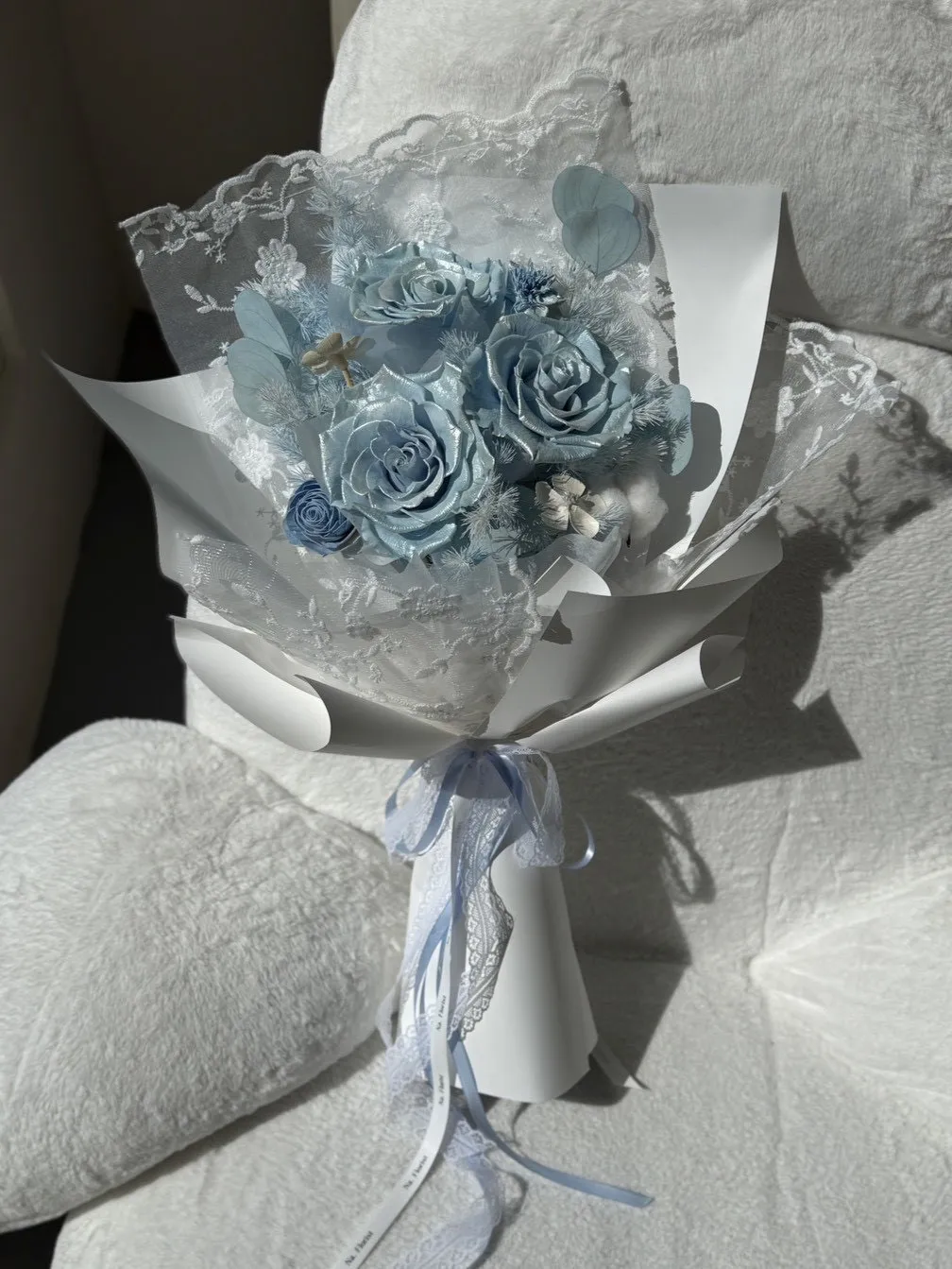天空藍永生花花束