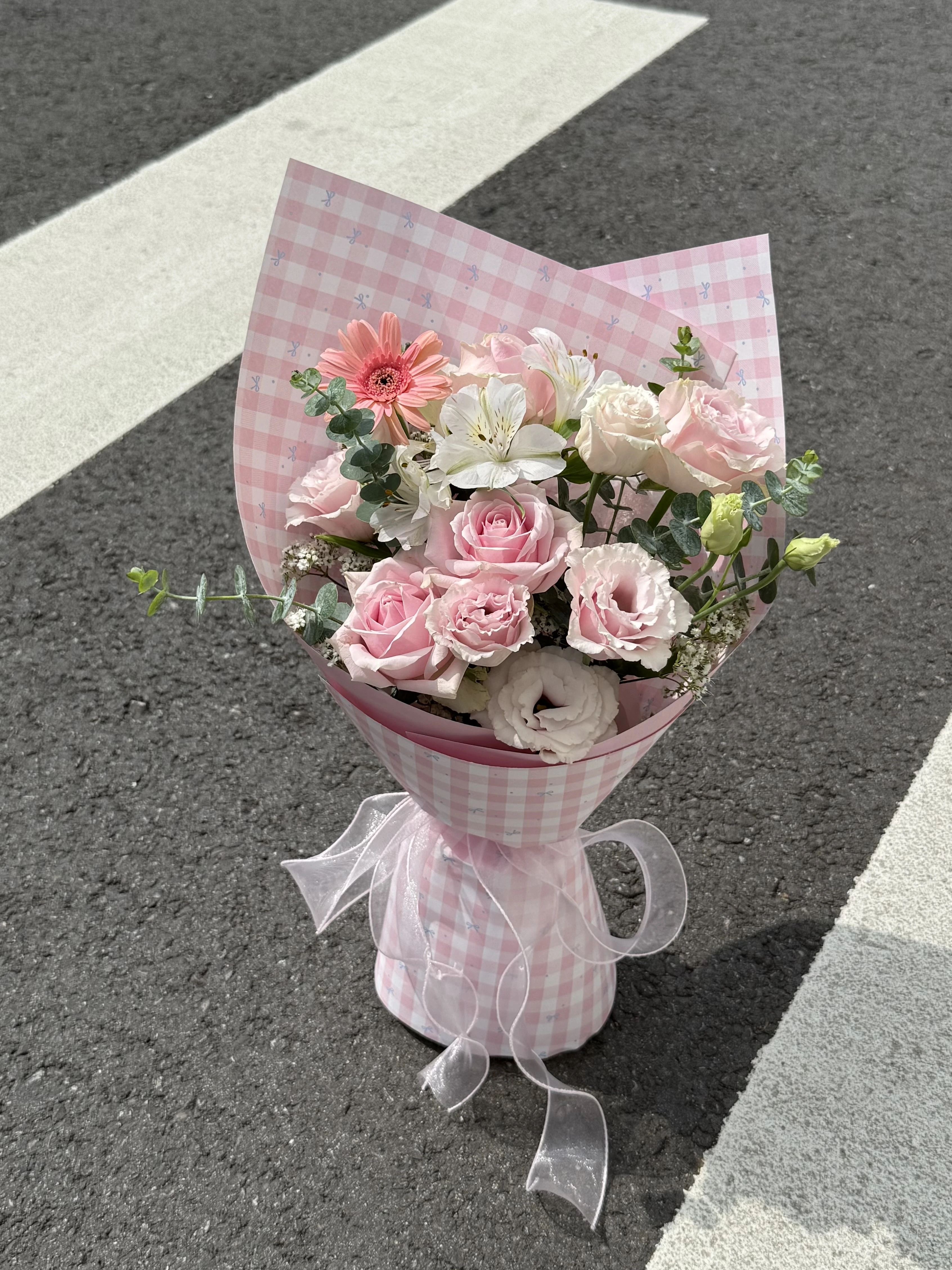 粉系鮮花格子