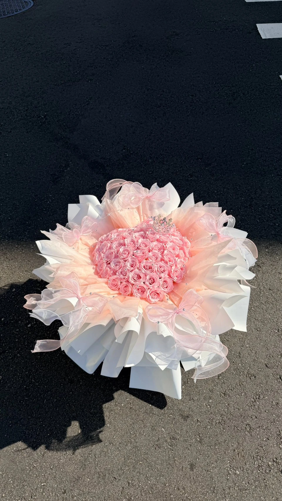 粉色愛心王冠香皂花束(大)
