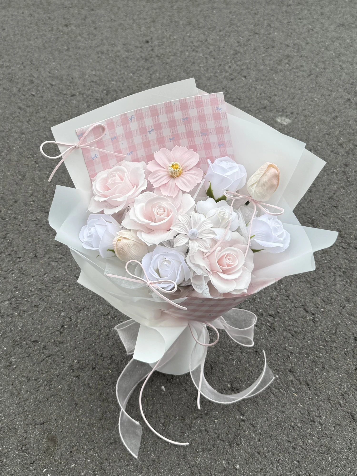 色彩格子香皂花束