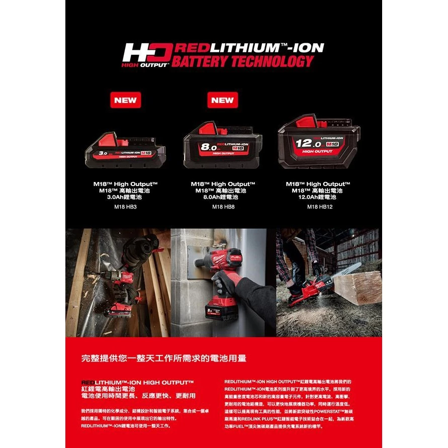 南慶五金 含稅 公司貨美沃奇 MILWAUKEE M18HB3 M18HB6 M18HB8 18V高輸出紅鋰電池系列