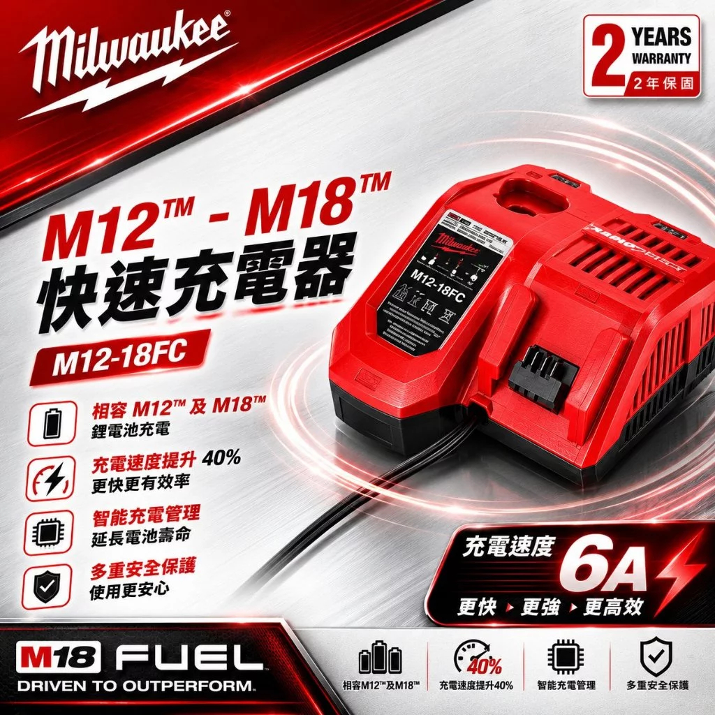 南慶五金 含稅 美沃奇MILWAUKEE 12V與18V快速充電器 M12-18FC