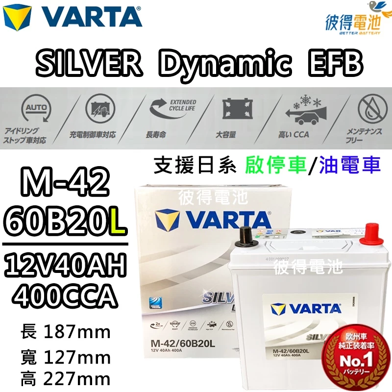 德國NEW VARTA華達 M-42/60B20L EFB 啟停車 油電車電瓶 適用HONDA CR-Z Fit