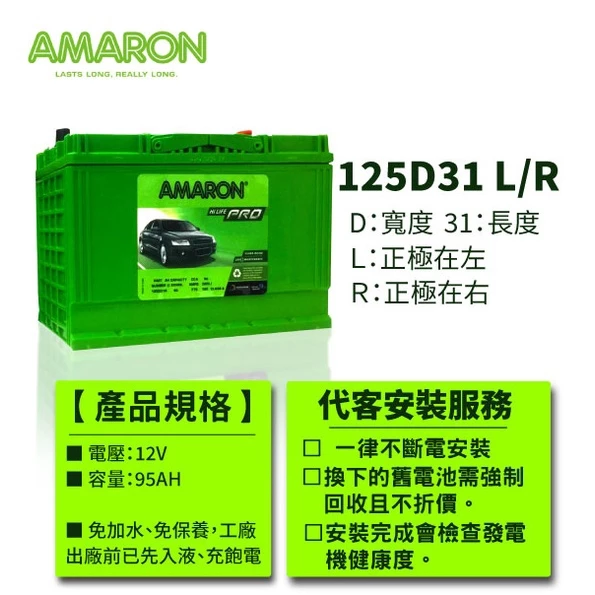 AMARON 愛馬龍 125D31L 銀合金電池 充速快 爆發力 Es200 Tucson SantaFe