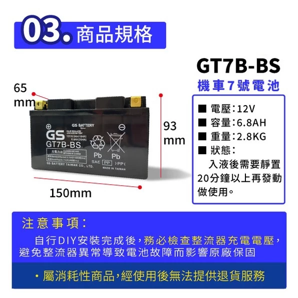 GS統力 機車電瓶 GT7B-BS 機車7號電池 薄型 同YT7B BS 勁戰電瓶 SMAX 佛斯