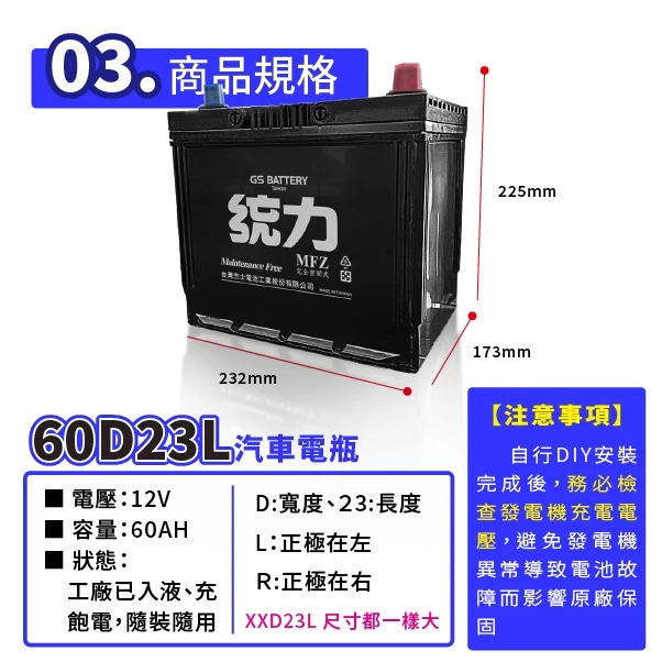 GS統力 免保養 汽車電瓶 60D23L 汽車電池 同55D23L RAV4 CAMRY TIIDA IMAX