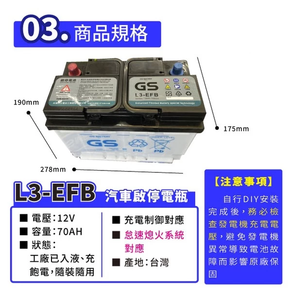 GS統力 L3-EFB 汽車電瓶 汽車電池 怠速熄火 啟停車 同LN3 57531 Touran Tiguan