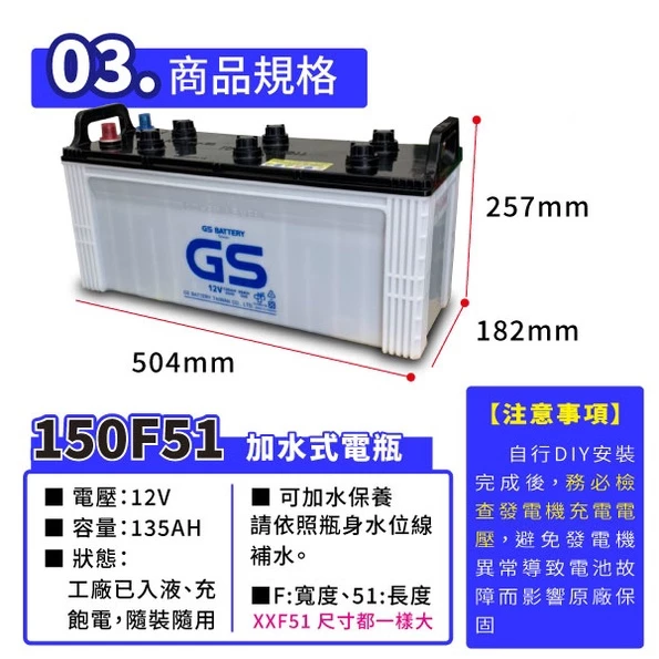 GS統力 150F51 N120Z 汽車電瓶 三噸半 大型機具 堆高機 大樓發電機電池 115F51加強版