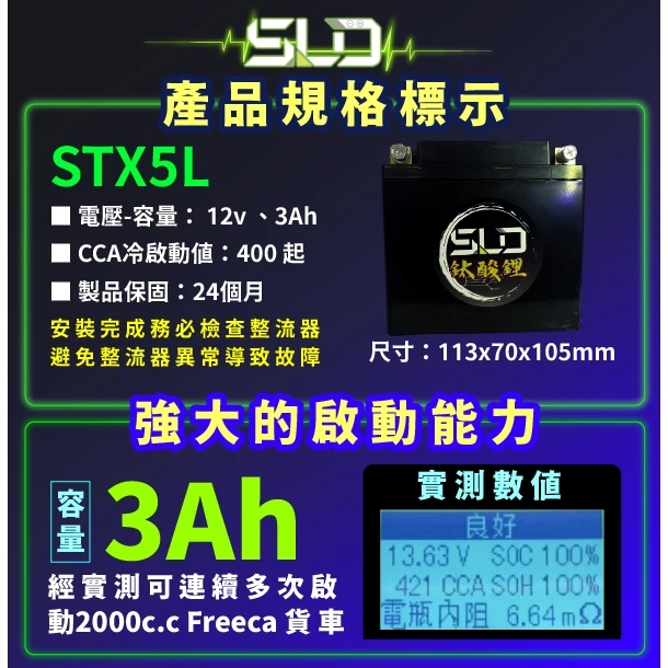 SLD鈦酸鋰 STX5L 機車電池 對應YTX5L-BS GTX5L-BS TTZ7SL YTZ7S