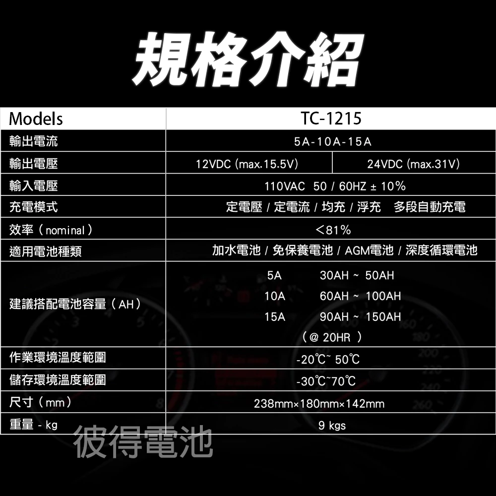 麻新電子 TC-1215 汽機車 電池充電器 三段控制 充滿自動跳停 台灣製造 一年保固