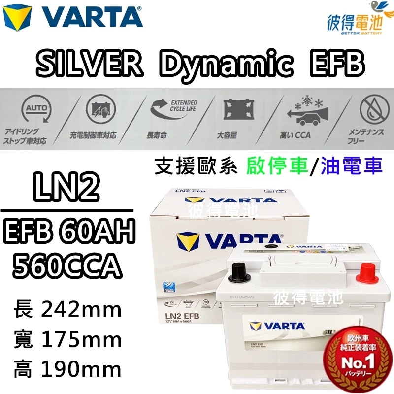 德國NEW VARTA華達 LN2 EFB 60AH 歐規汽車電瓶 怠速熄火車 適用SMART Fortwo