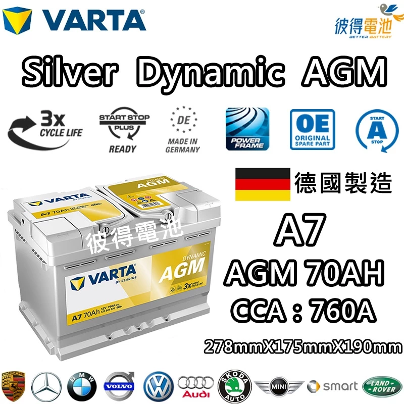德國VARTA華達 A7 E39 AGM 70AH LN3汽車電瓶 怠速熄火車 Start-Stop 德國製造電池