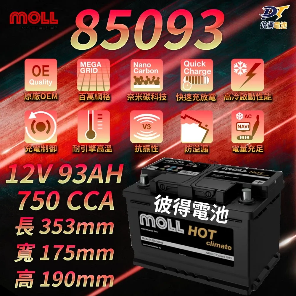 MOLL 85093 HOT Climate電瓶 高性能 12V 83AH 700CCA 免加水汽車電池 德國製