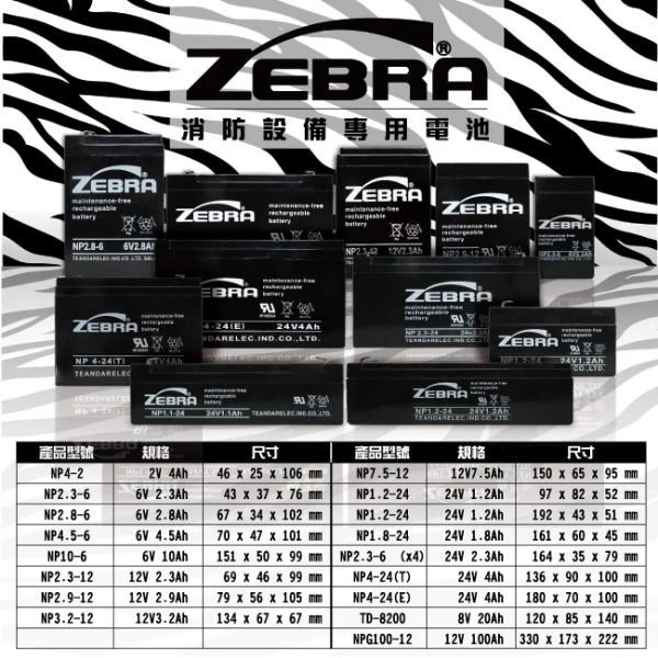 【鋐瑞電池】ZEBRA NP4-2 (2V4Ah )斑馬電池 / 喊話器 鉛酸電池 (台灣製) 閥調式電池