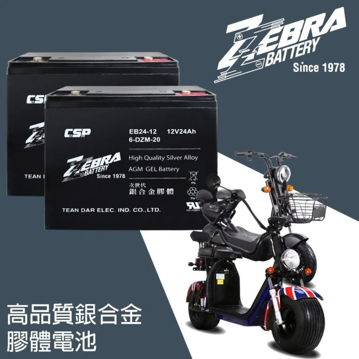 {鋐瑞電池} 斑馬牌 EB24-12 銀合金 膠體電池12V24Ah/等同6-DZM-20.電動車電池.REC22-12