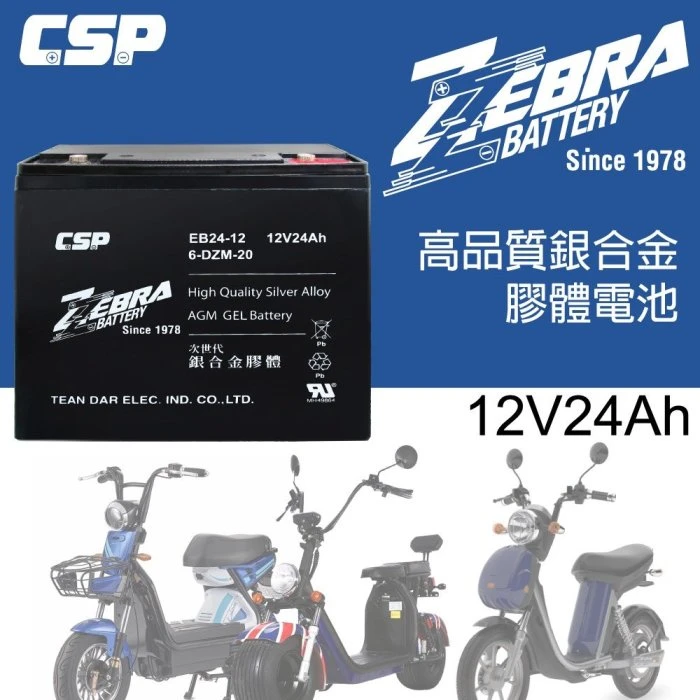 一組4顆區 斑馬牌 EB24-12 銀合金 膠體電池12V24Ah/等同6-DZM-20.電動車電池.REC22-12