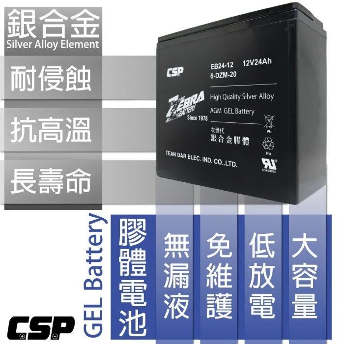 一組4顆區 斑馬牌 EB24-12 銀合金 膠體電池12V24Ah/等同6-DZM-20.電動車電池.REC22-12