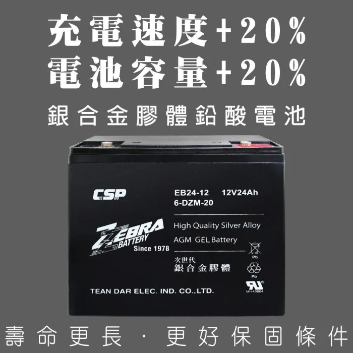 一組4顆區 斑馬牌 EB24-12 銀合金 膠體電池12V24Ah/等同6-DZM-20.電動車電池.REC22-12