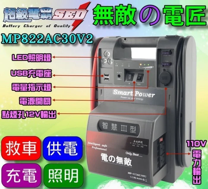 【鋐瑞電池】超級電匠 110V電力 無敵電匠 MP822AC30 救車電霸 大型車輛 啟動救援 USB充電 LED照明