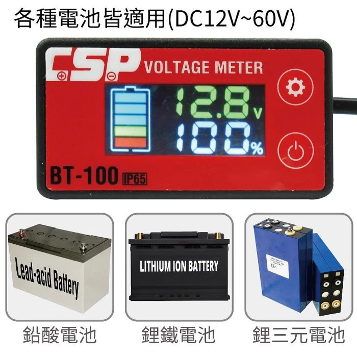鋐瑞電池 2024 年最新款 電壓表 DC 7V ~ 68V 電壓電量顯示 電量百分比 彩色版本 帶線電壓表